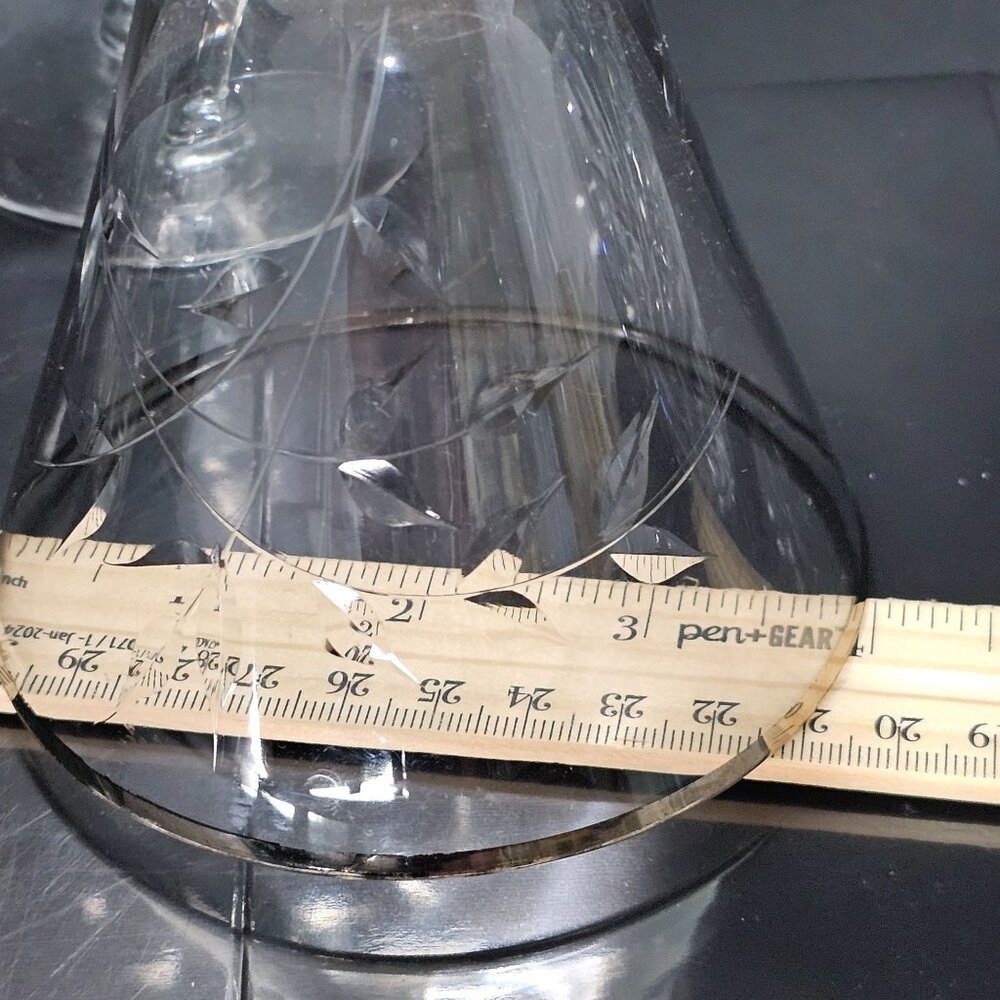 2 Fostoria Bridal Belle Water Goblet 6.25" platinum band cut glass floral stems - Picture 5 of 8
